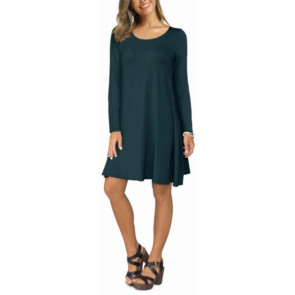 NWT Teal Long Sleeve Round Neck T-Shirt Dress